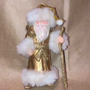 Gold Tone Glitter Face Santa Claus Hanging Ornament Figurine